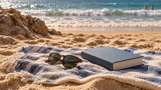 Beach towel and book
