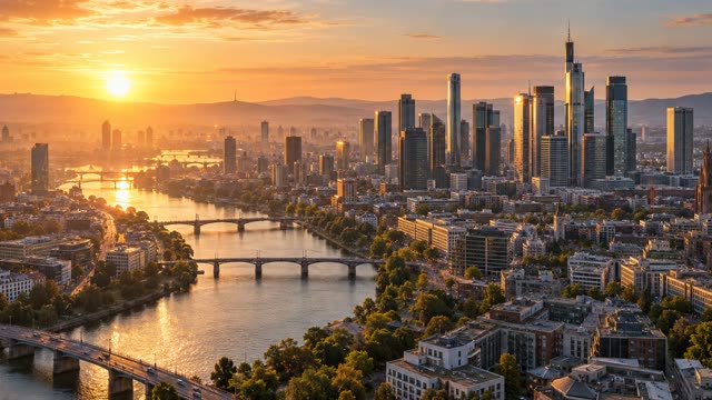City sunrise aerial