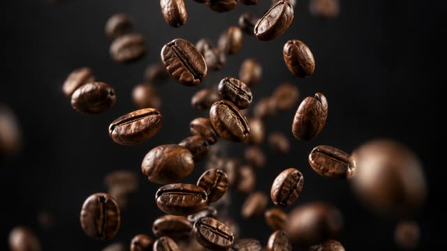 Coffee beans falling