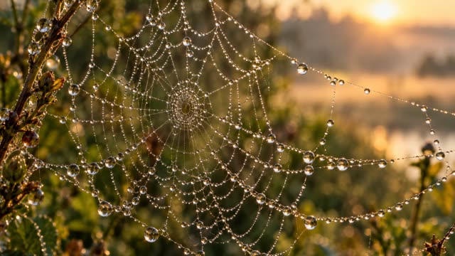 Dew on spider web