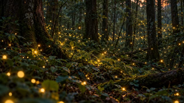 Fireflies in forest