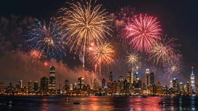 Fireworks over city