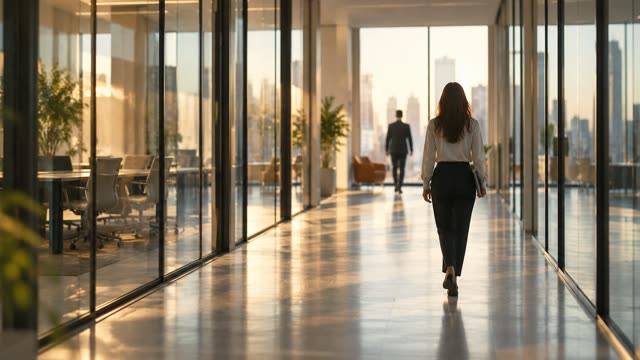 Glass office corridor