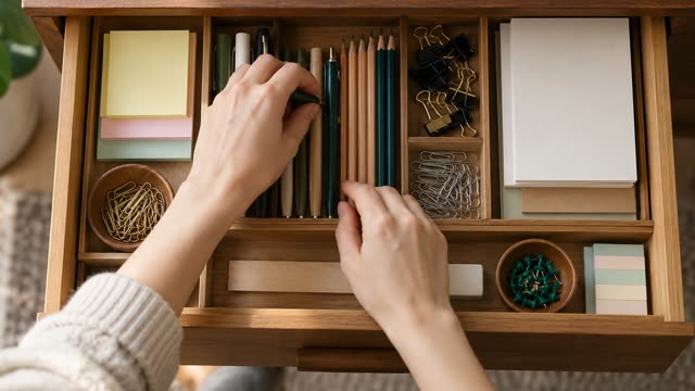 Organised desk drawer