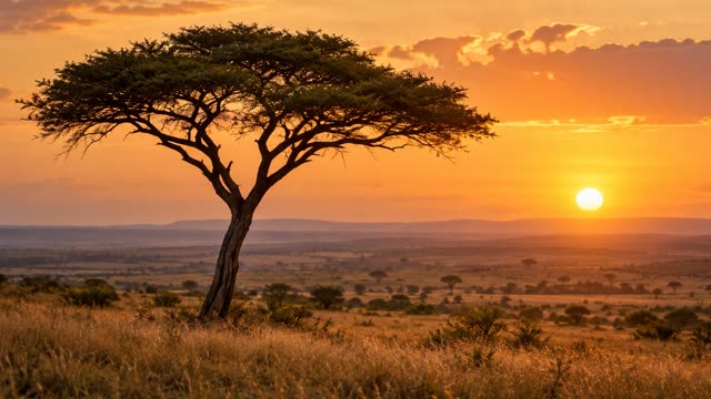 Savanna acacia sunset