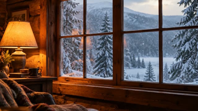 Snow cabin window