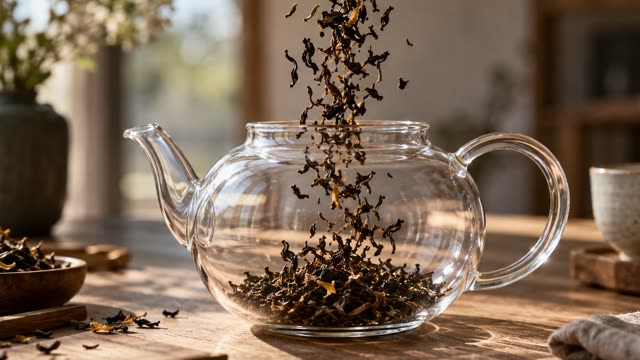 Tea leaves falling